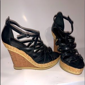 High wedge strappy sandals. Black, size 8!